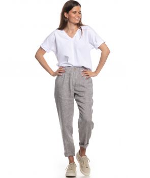 spodnie z tkaniny 100% len VIENA jasny szary melanż