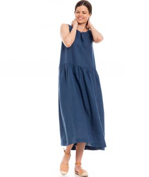 luźna sukienka lniana LOVE niebieski jeansowy