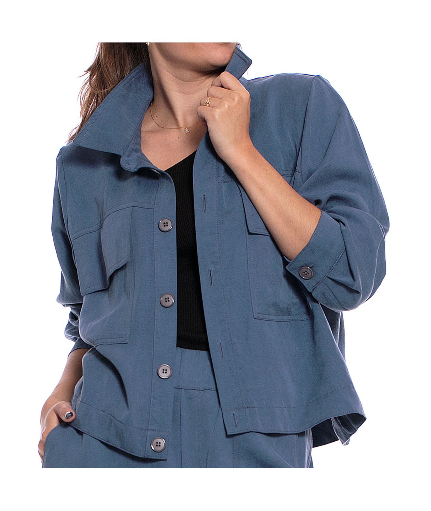 koszulowa kurtka z tencelu z kieszeniami KASHA niebieski