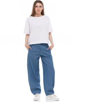luźne spodnie z lekkiego jeansu barrel fit niebieski