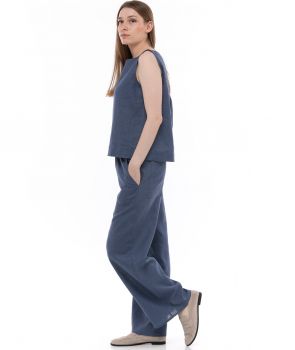 lniany top z rozcięciem PORTO blue jeans