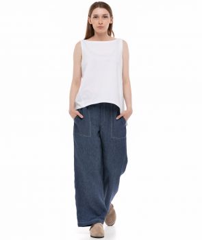 spodnie z tkaniny lnianej imitującej jeans GRAND granatowy