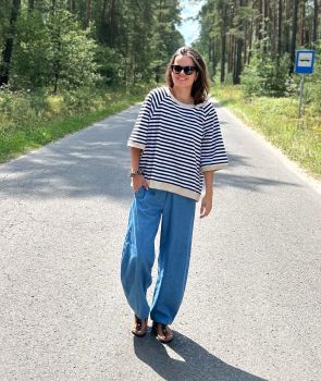 luźne spodnie z lekkiego jeansu barrel fit niebieski